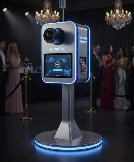 Sapphire selfie-station photo booth at an elegant gala